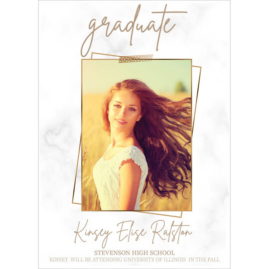 Faux Gold Foil Marble Frame Photo Graduation Announcements